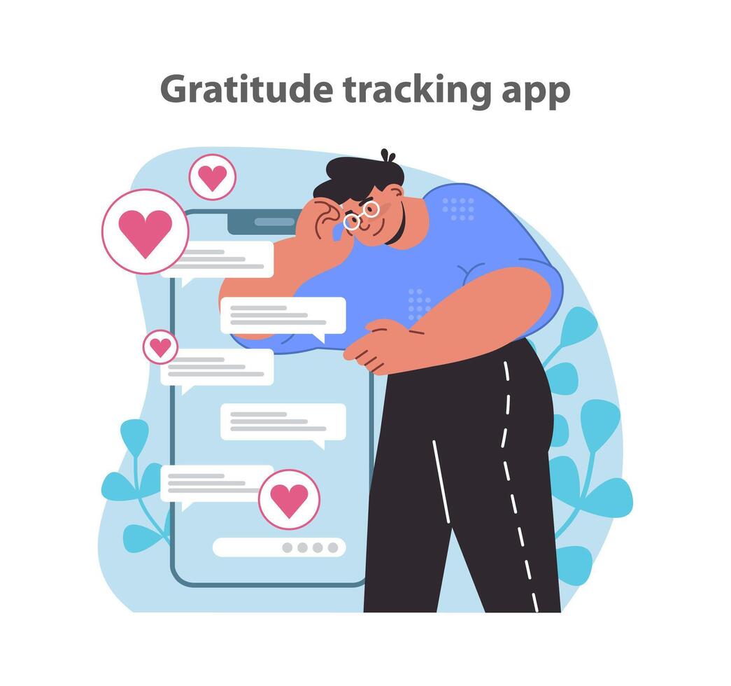 Gratitude tracking app concept. Celebrating daily moments of thankfulness through a digital journal. vector