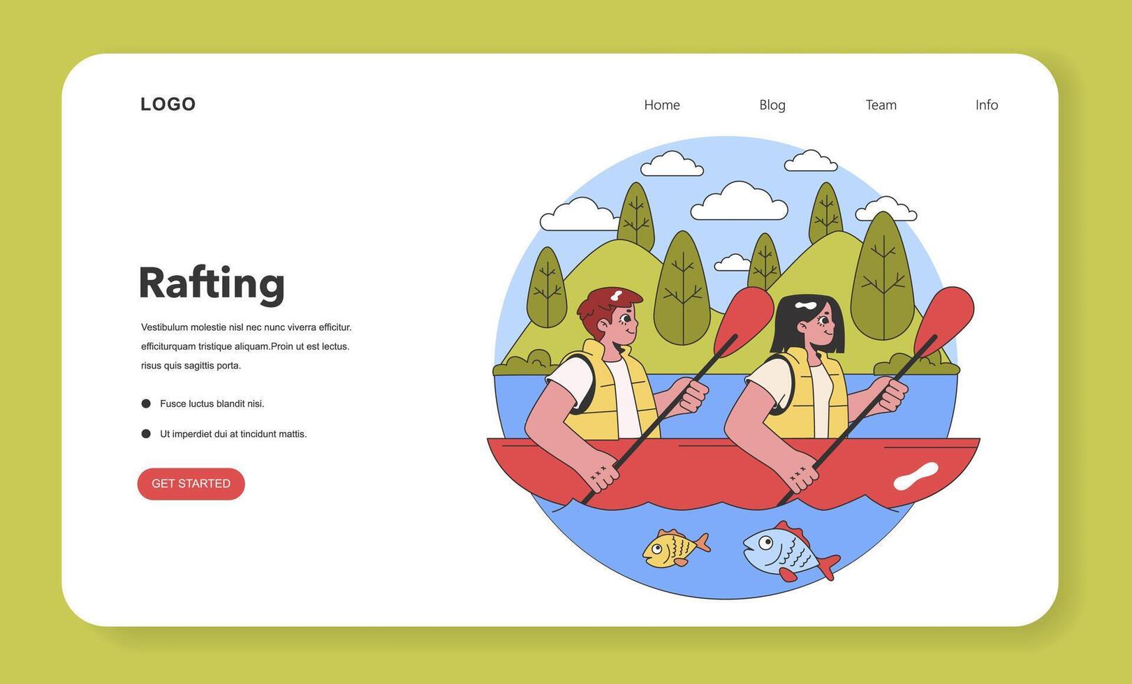 Dynamic River Rafting. Flat vector illustration.