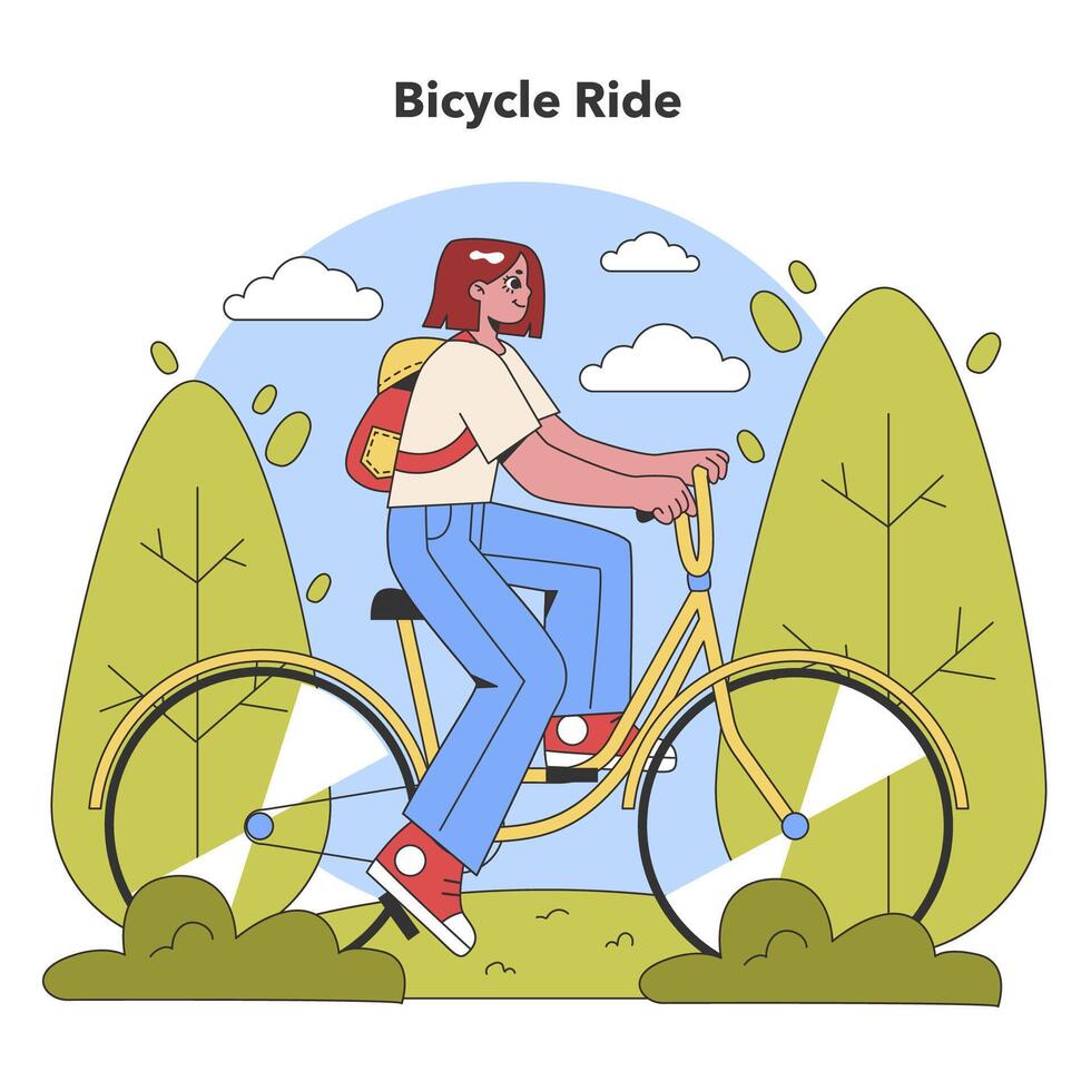 Joyful Cycling Journey. Flat vector illustration