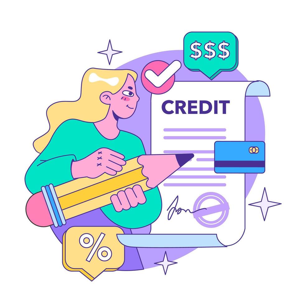 Credit card. Bank-offered financing of purchases. Individual vector