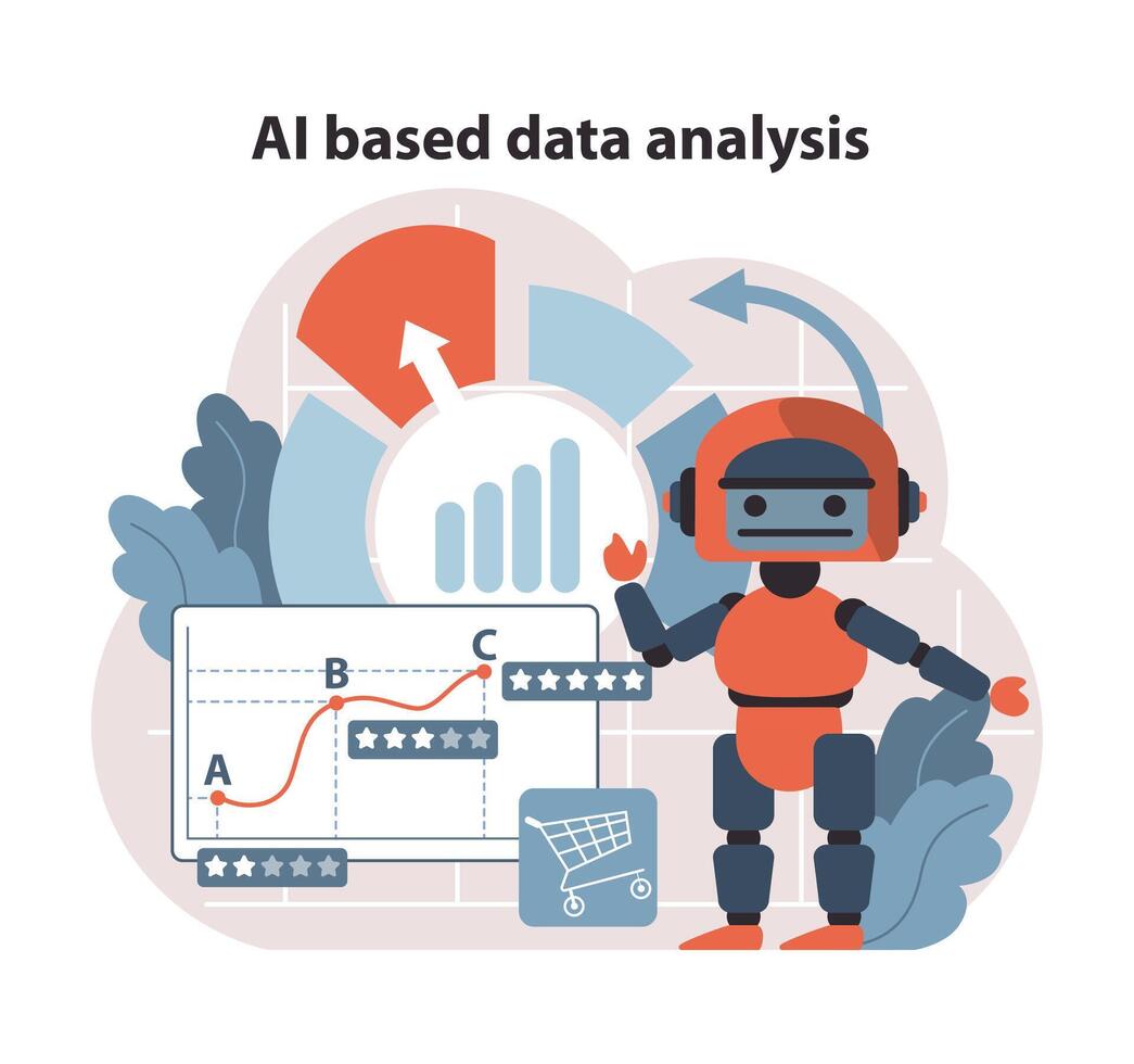 alimentado por ai datos análisis. avanzado robótica integrando con analítica para exhaustivo negocio. vector