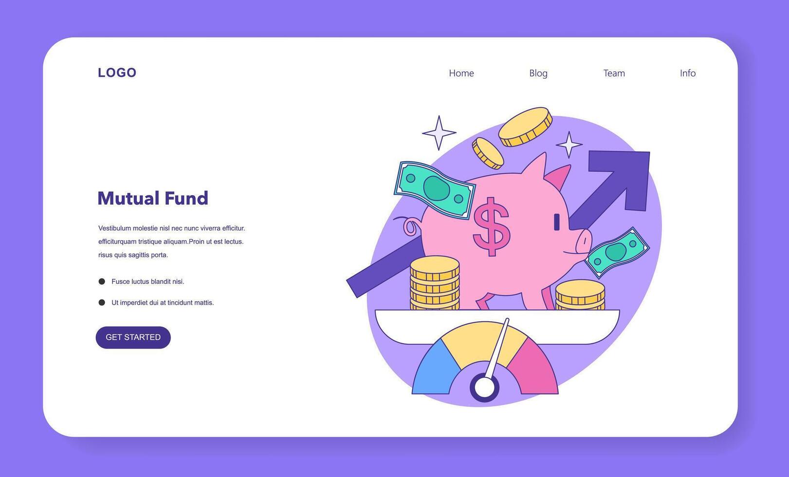 Mutual fund web banner or landing page. Investment fund, asset portfolio vector