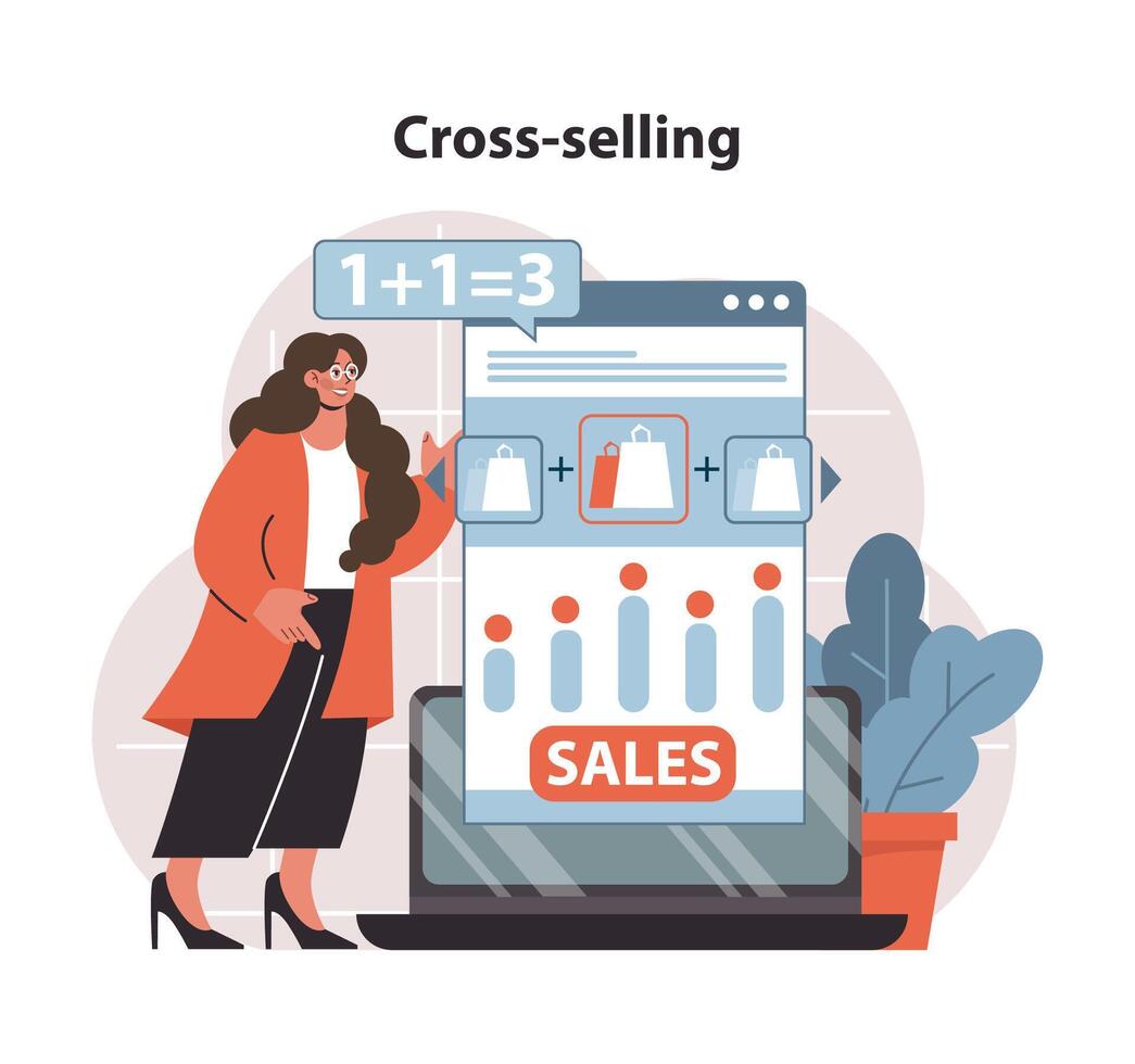 Cross-selling concept. A strategic marketing illustration depicting. vector