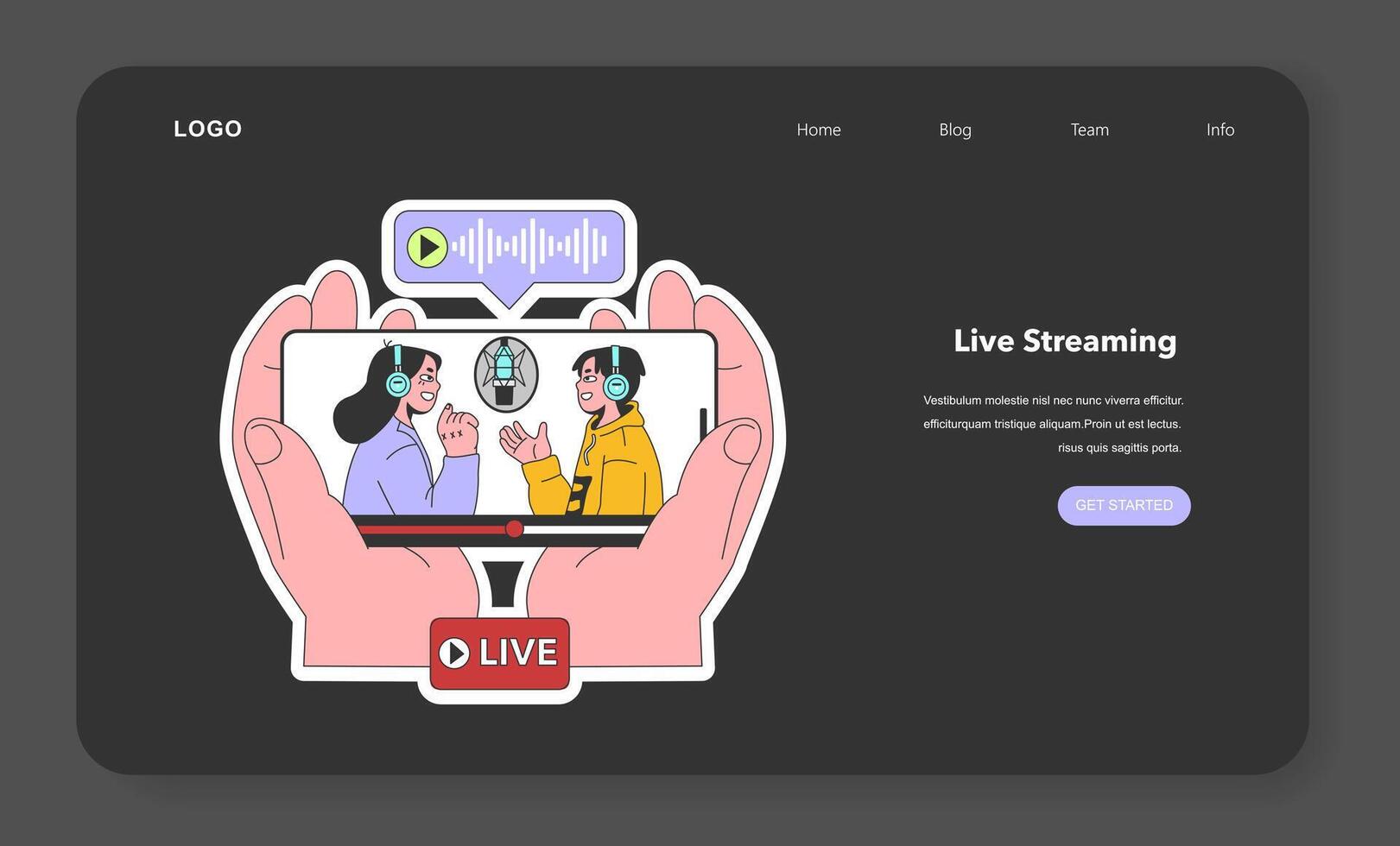 Streaming media service night or dark mode web banner or landing vector