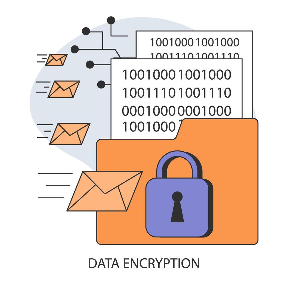 Secure Communications. Advanced data encryption transforms messages vector