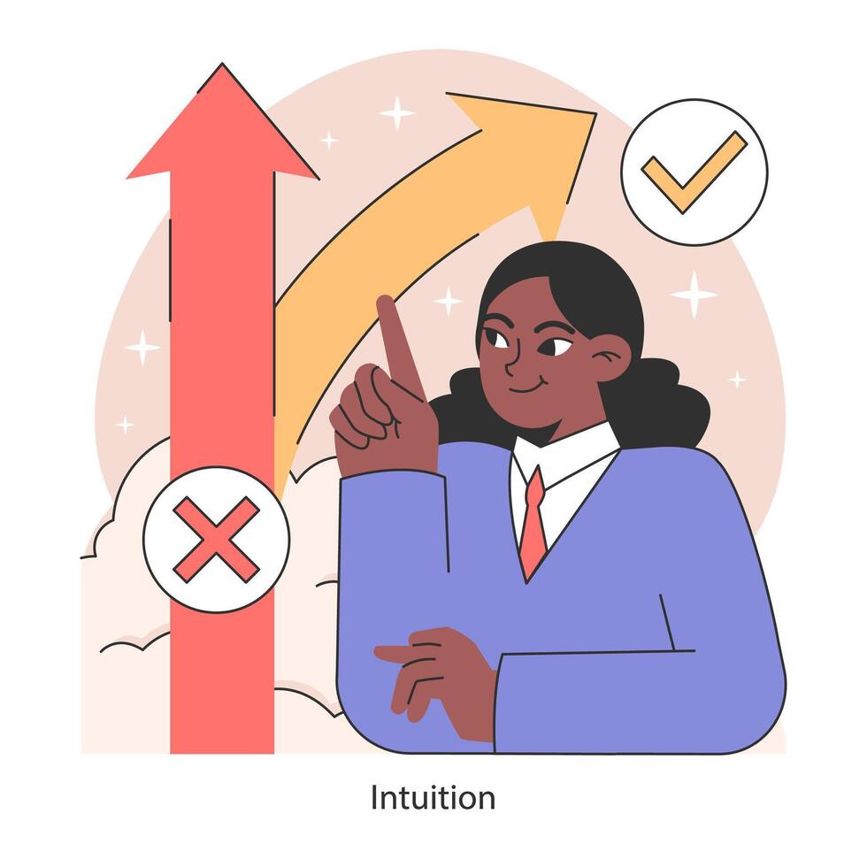 Decision-making. Yes and no choice, black woman following instincts vector