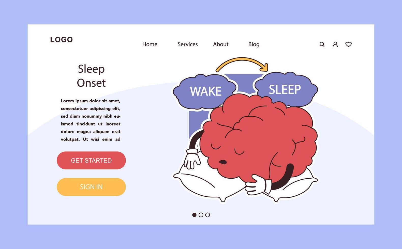 Sleep onset dark or night mode web, landing. Transition between wake vector