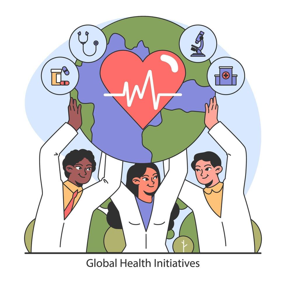 Global Health Initiatives concept. Flat vector illustration.