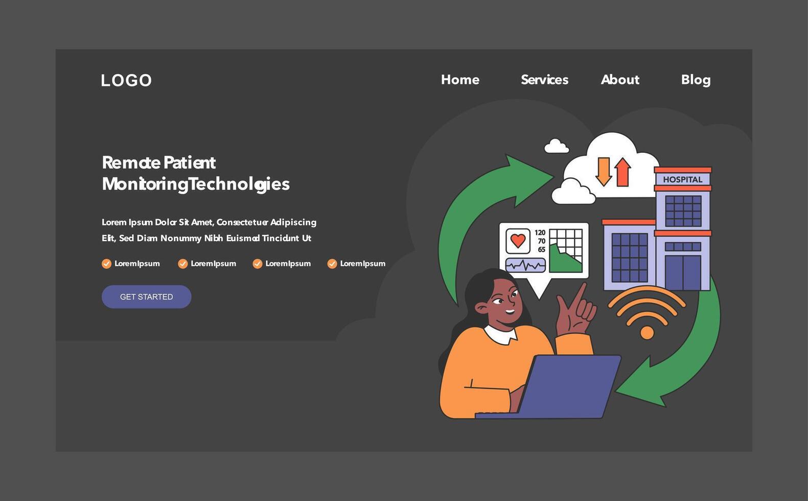 Remote patient monitoring concept. Flat vector illustration.