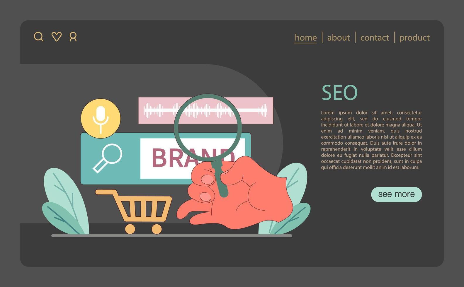 SEO concept. Display of SEO practices with a focus on increasing brand visibility. vector