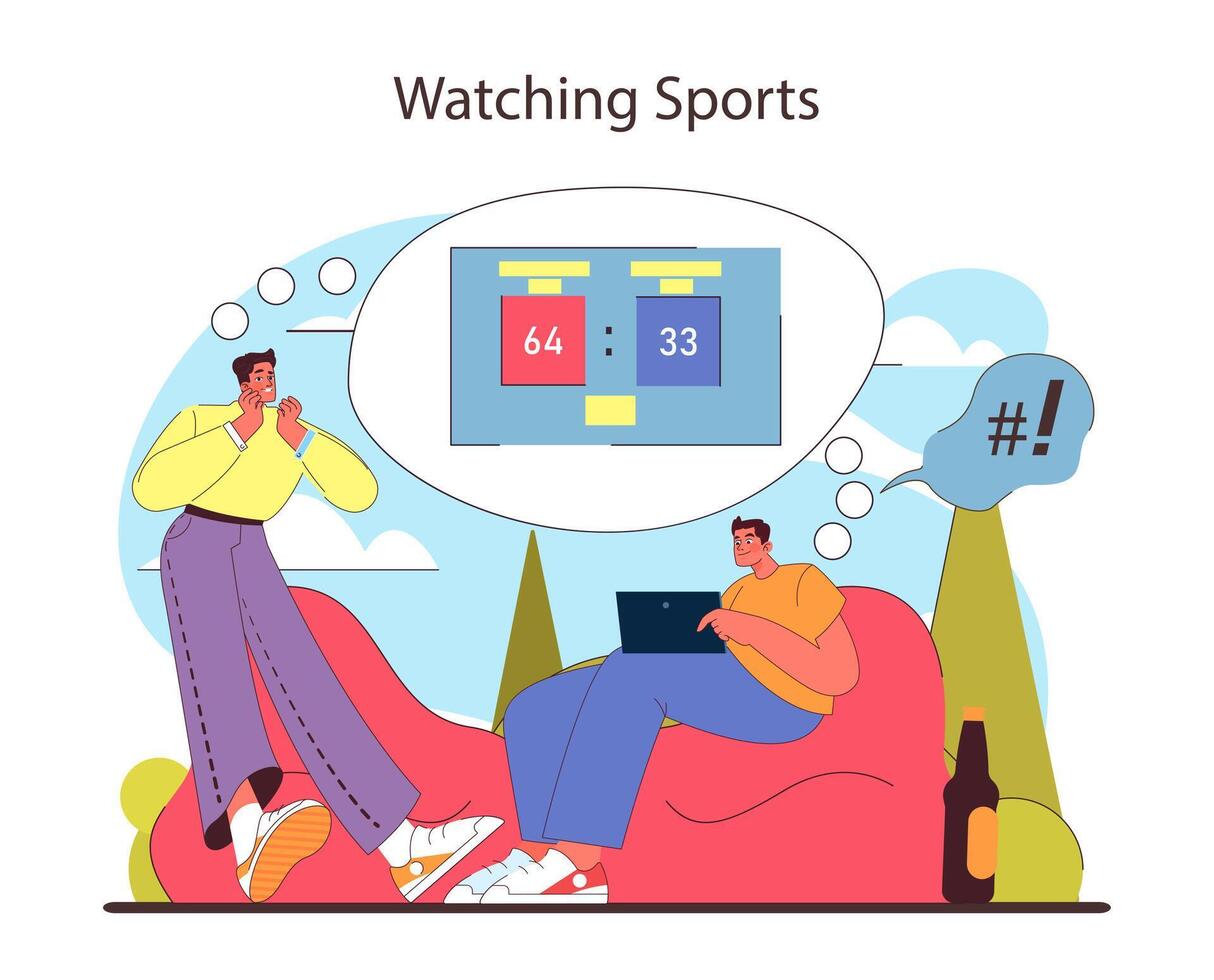 Watching Sports concept. Enthusiastic friends react to a thrilling sports game online. vector