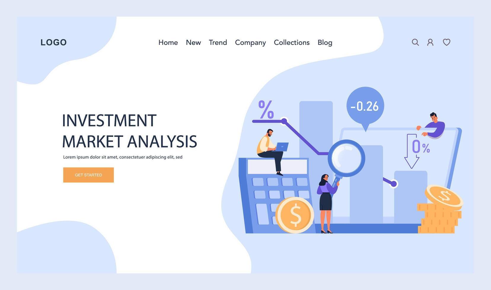Market analysis web or landing. Investment market analysis, trend spotting vector