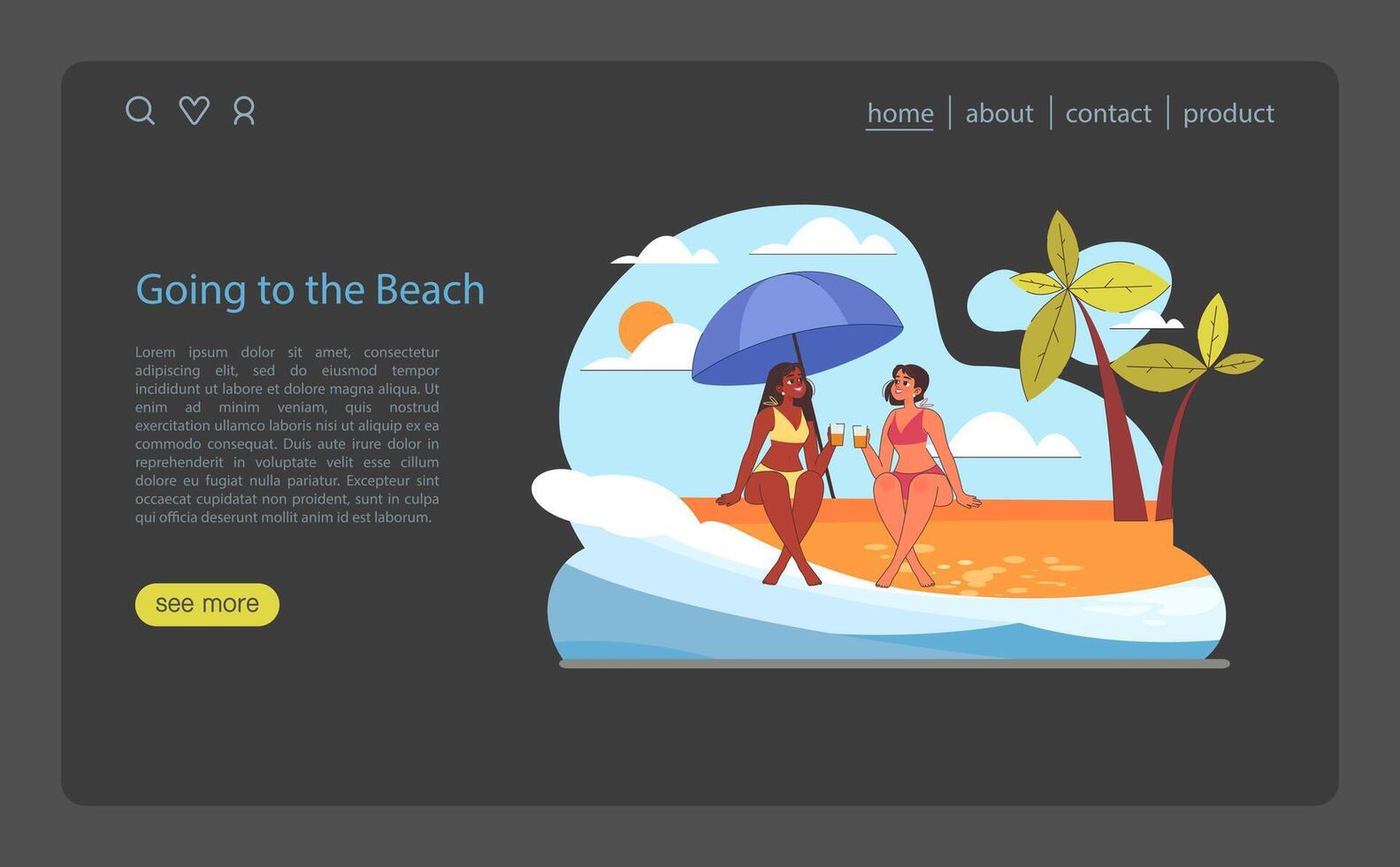 Going to the Beach concept. Friends sharing a sunny beach day under an umbrella. vector