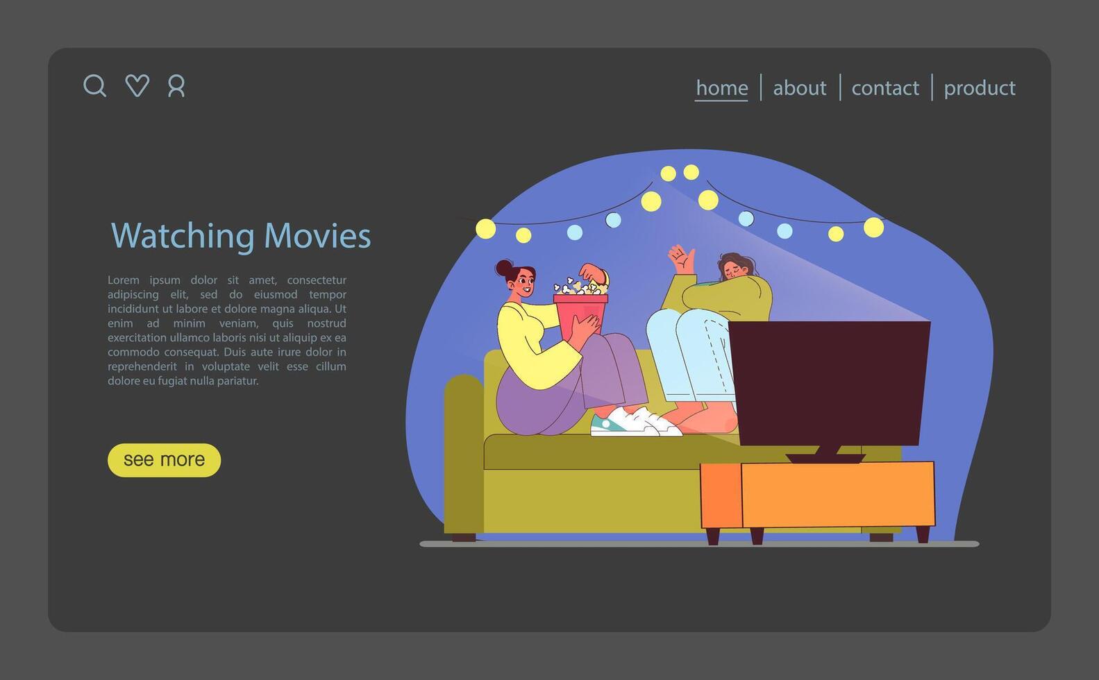 Watching Movies concept. Friends sharing a cozy movie night at home with popcorn. vector