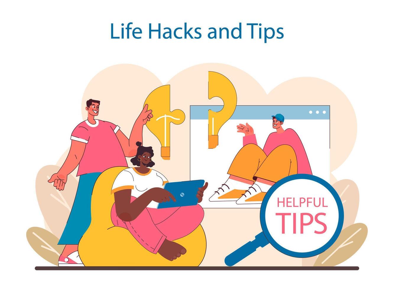 Life Hacks and Tips set. Everyday tasks with creative solutions. vector