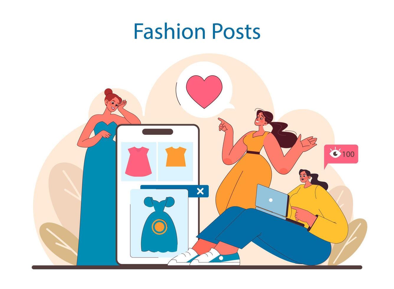 Fashion Posts theme. Trendsetters influencing style through social media. vector