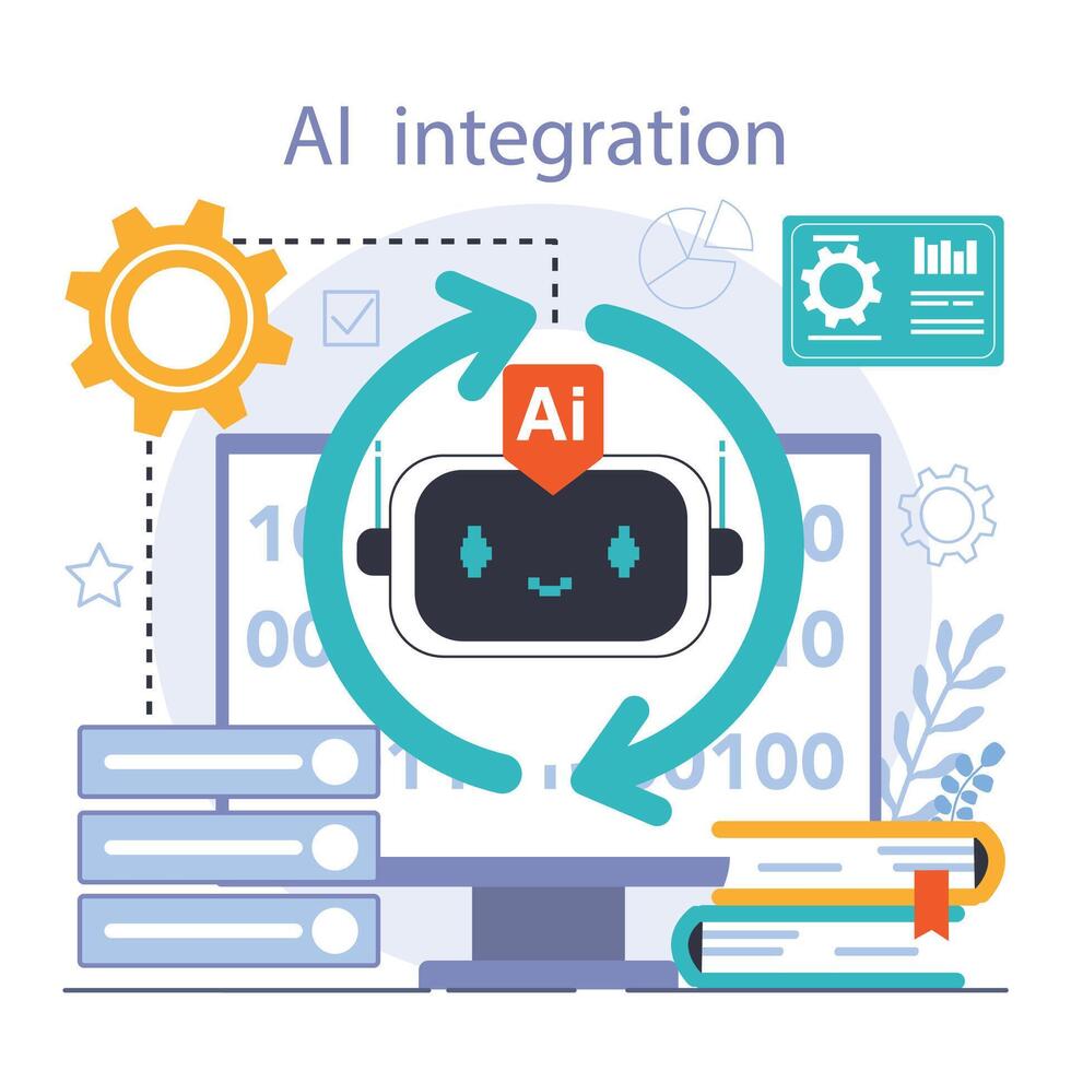 Ai integration. Artificial intelligence and human synergy. Neural network vector