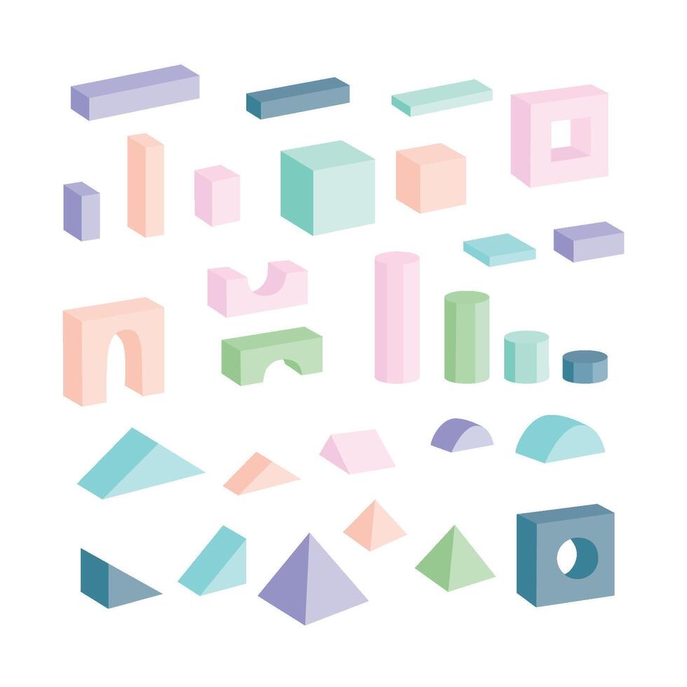 Pastel colored isolated toy building blocks. Vector