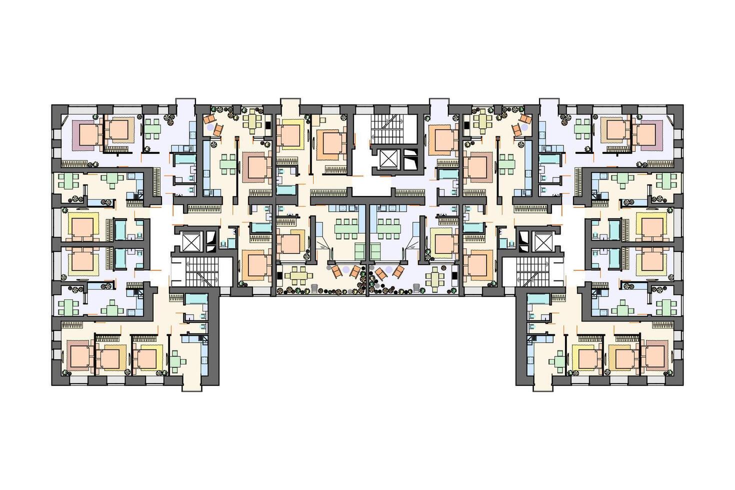 Detailed architectural multistory  building floor plan, apartment layout, blueprint. Vector illustration