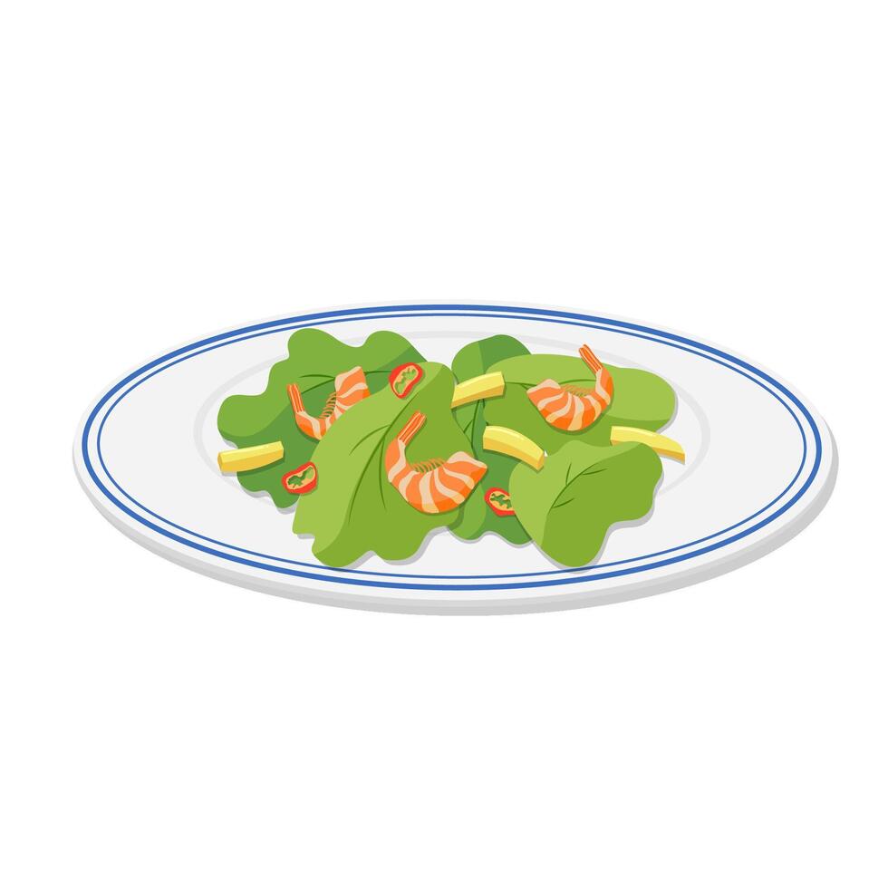 Vector isolated plate of shrimp and cheese salad