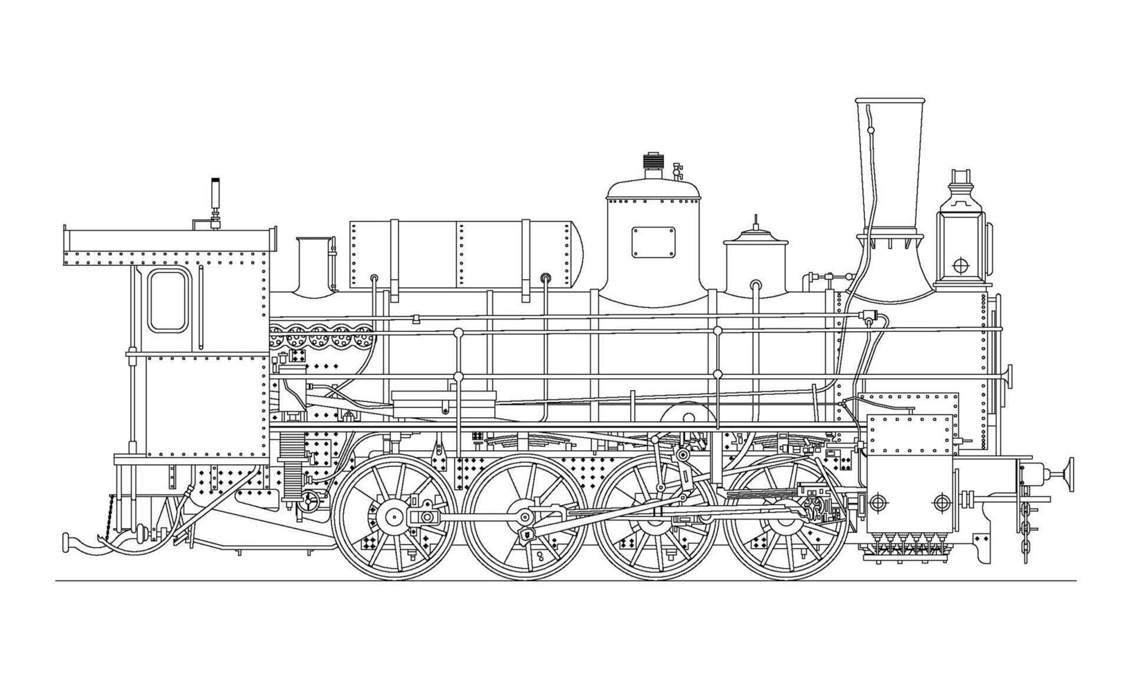 Vintage cartoon hand drawn steampunk  steam locomotive train. Vector illustration