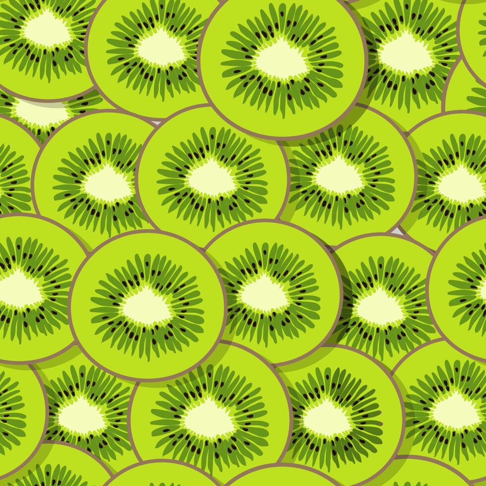 Seamless hand drawn vector pattern of bright kiwi fruit slices