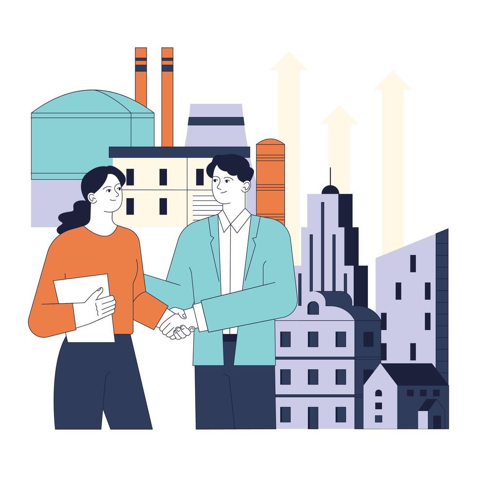 Political action. Economic growth, politicians and entrepreneurs collaboration vector