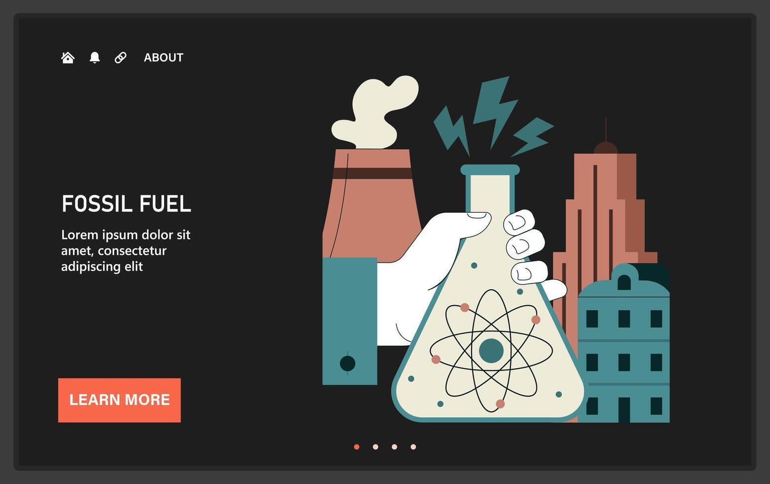 Fossil fuel. Integration of atomic or nuclear energy in modern cities vector