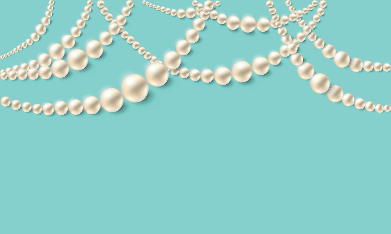 Realistic pearl necklaces over turquoise background. Vector