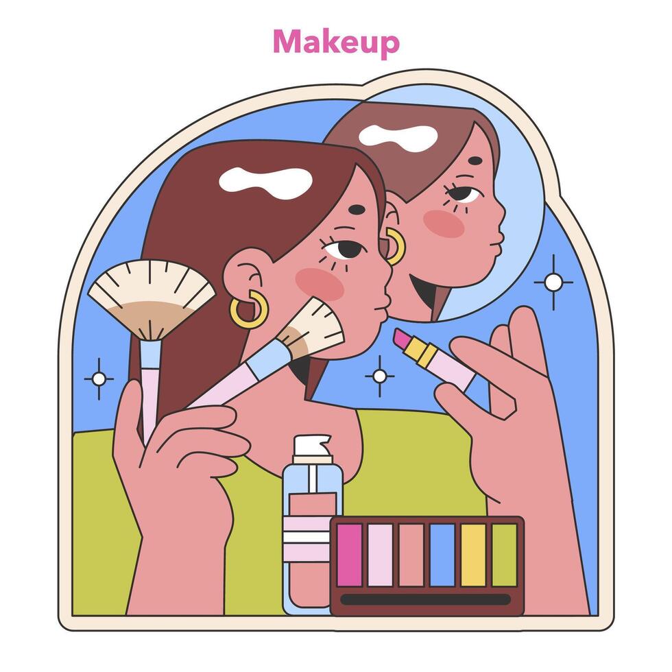 Makeup routine illustration. Flat vector illustration
