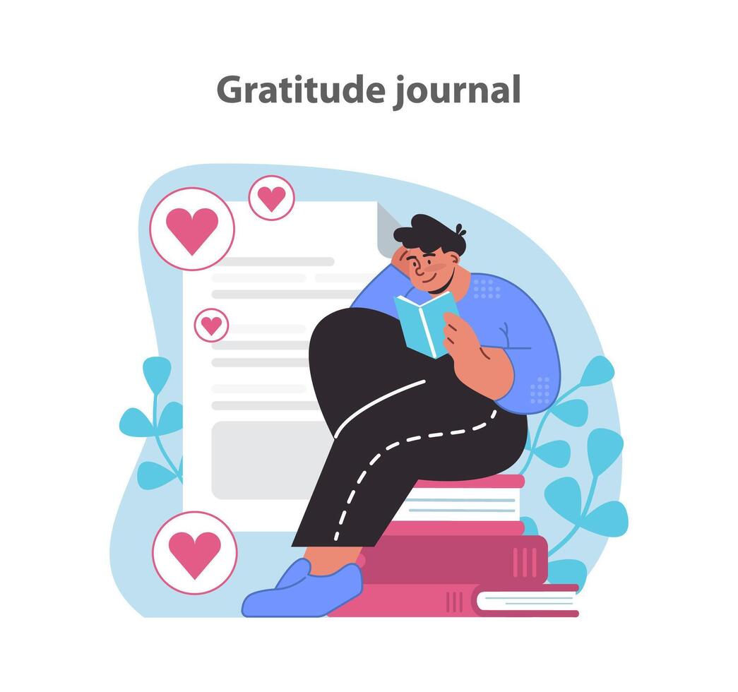 Mindful gratitude journaling set. Reflecting on life's joys with a personal record of appreciation. vector