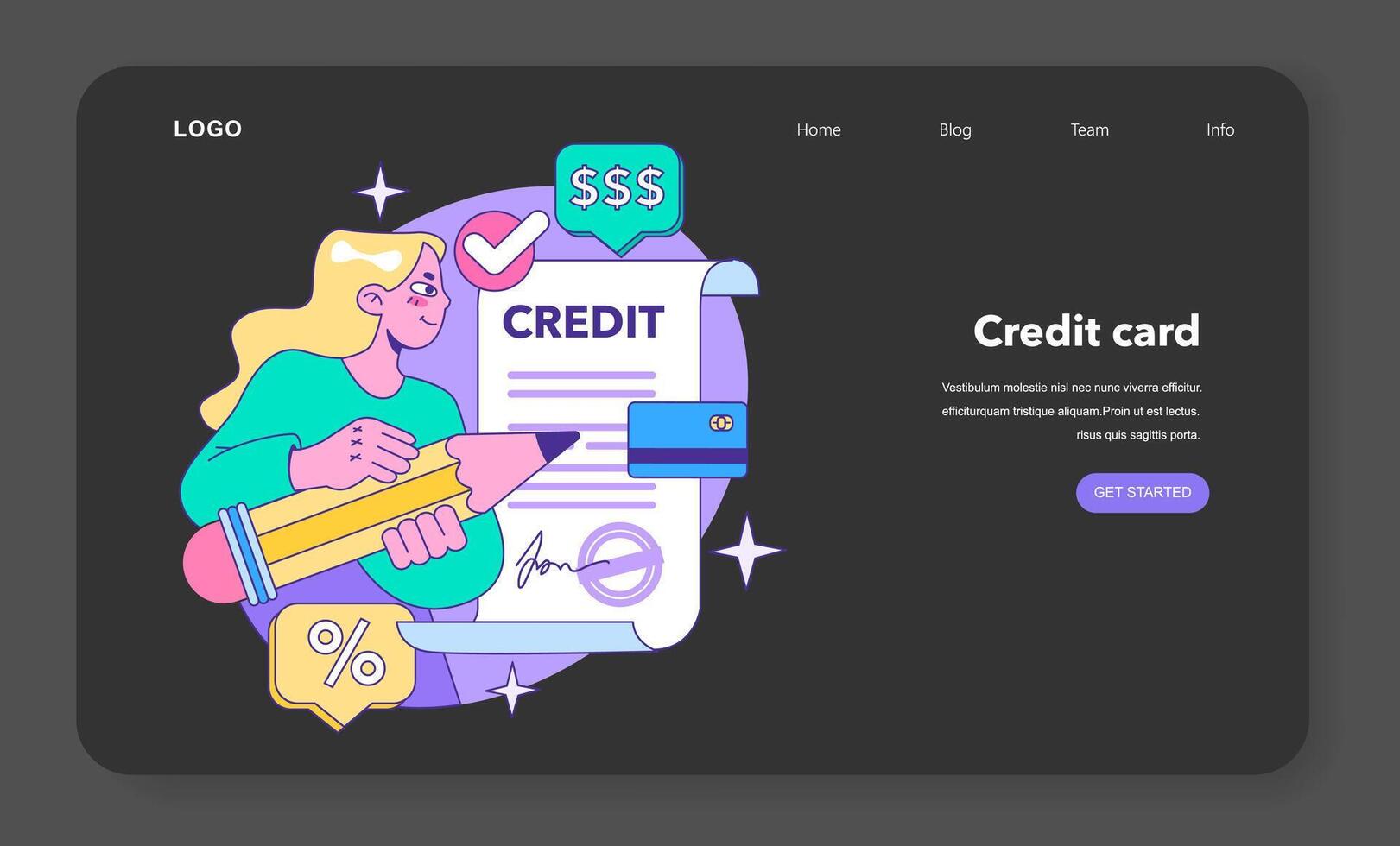 Credit card web banner or landing page night or dark mode set. Bank-offered vector