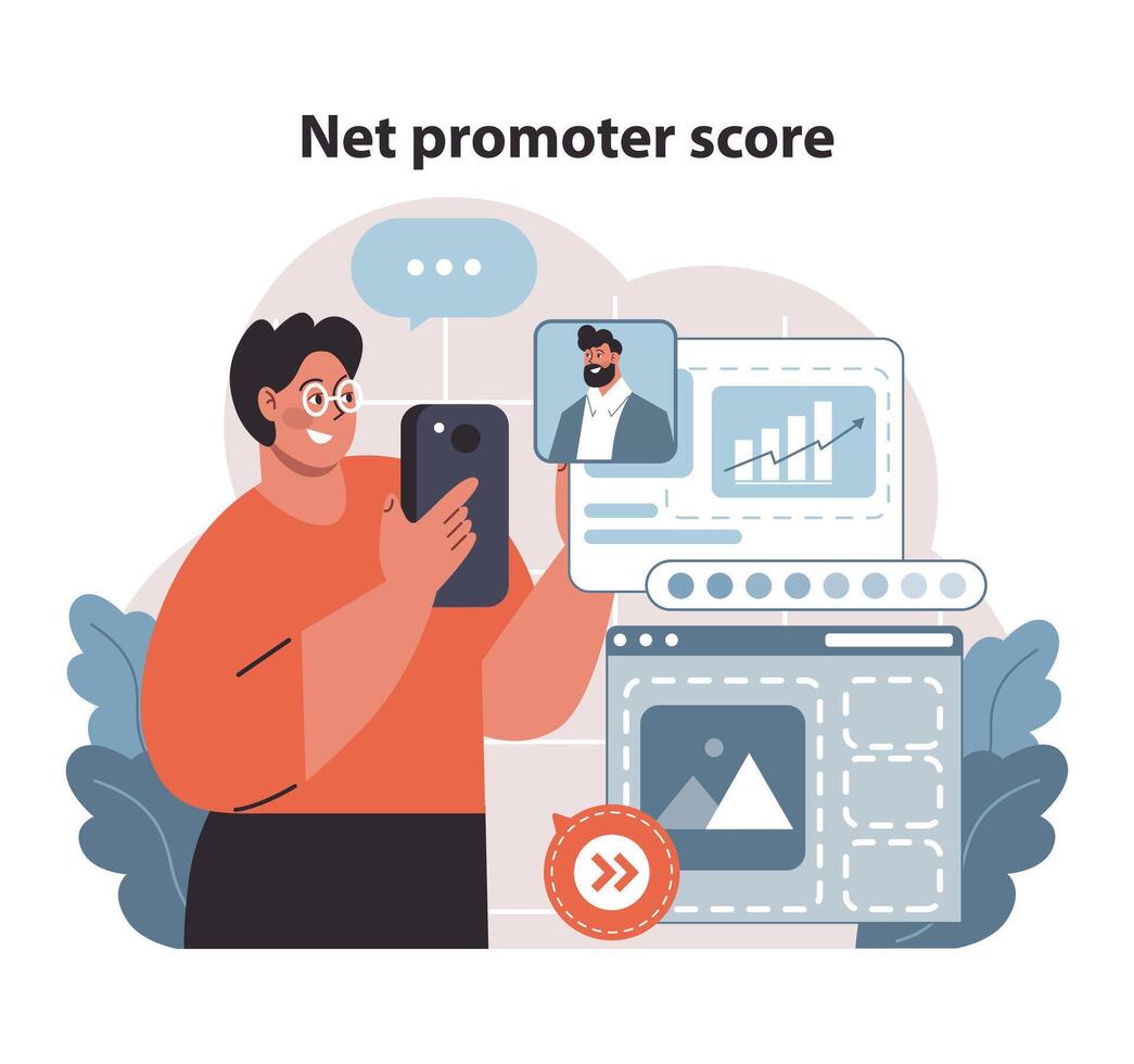 Net promoter score concept. Illustration captures measuring customer loyalty. vector