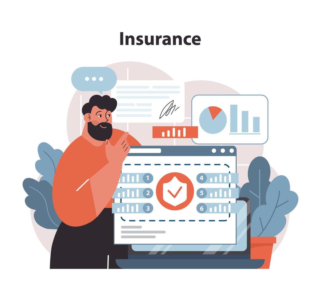 Insurance overview concept. Analyzing data and policy details. vector