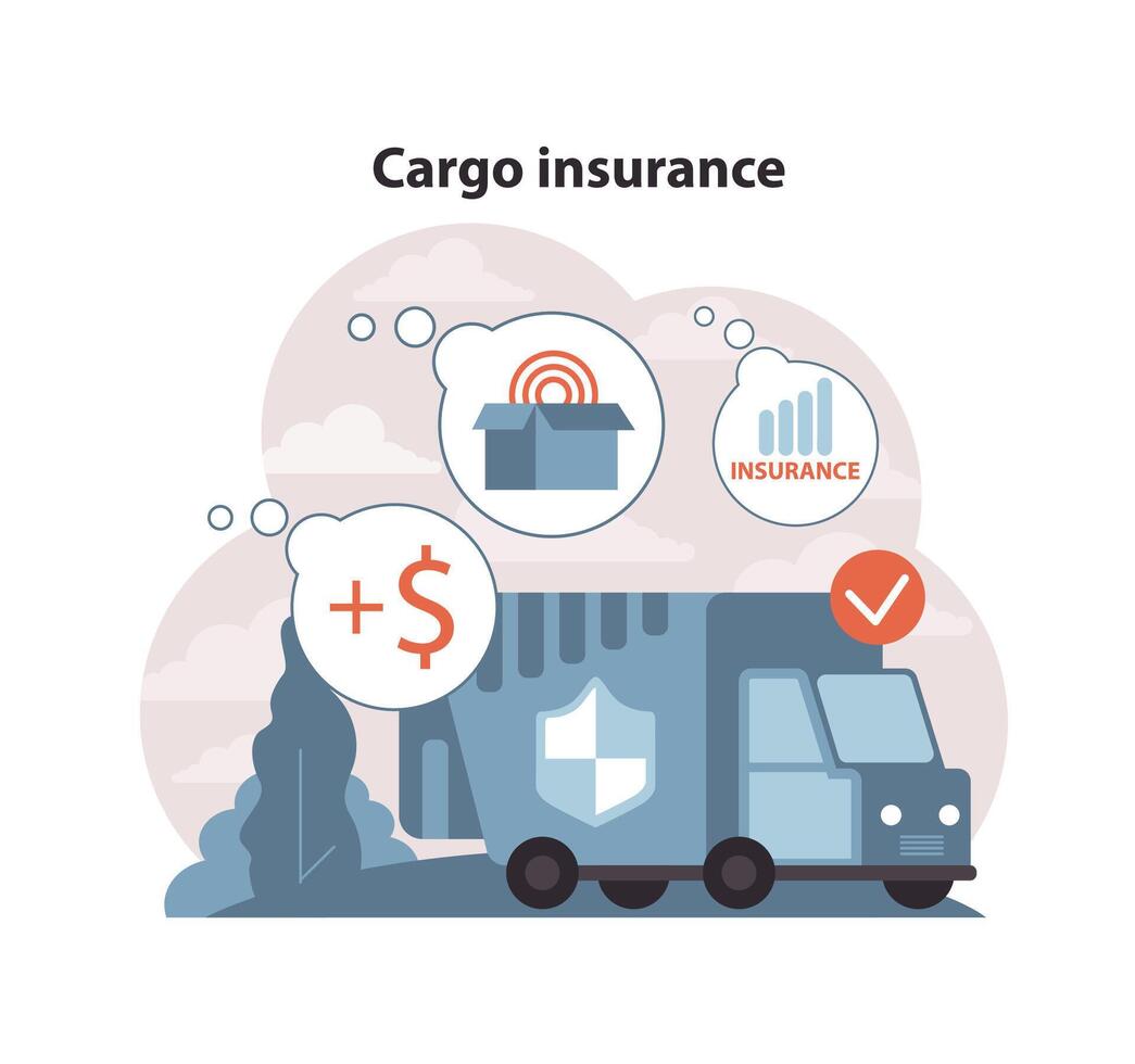 Cargo insurance concept. Logistics and freight protection with financial guarantee. vector