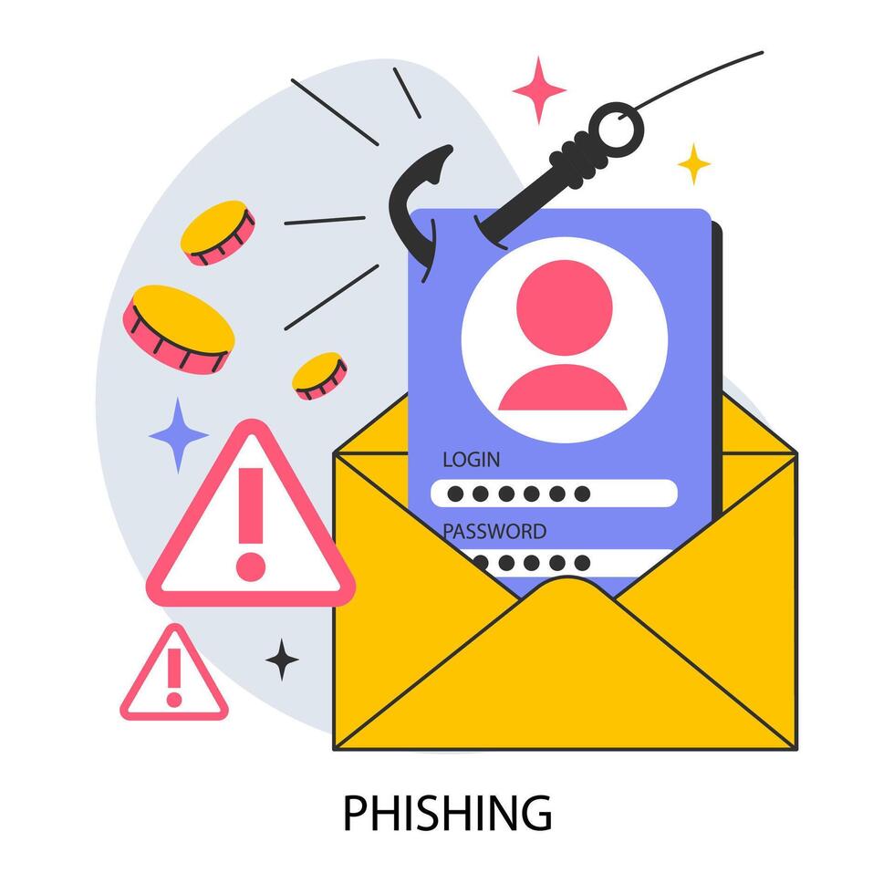 Phishing data theft technology. Cyber attack, hacker stealing personal vector