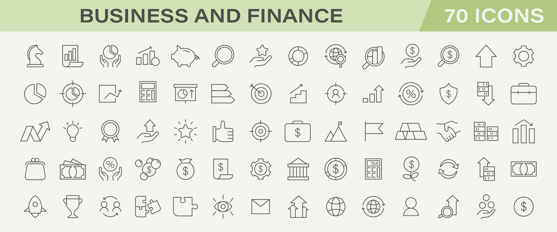 Business and finances line icons collection. Corporate growth, market investment strategy. vector