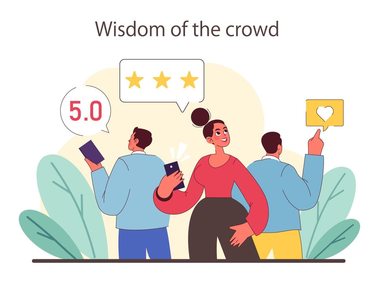 Wisdom of the crowd concept. Collective opinion shaping through star ratings. vector