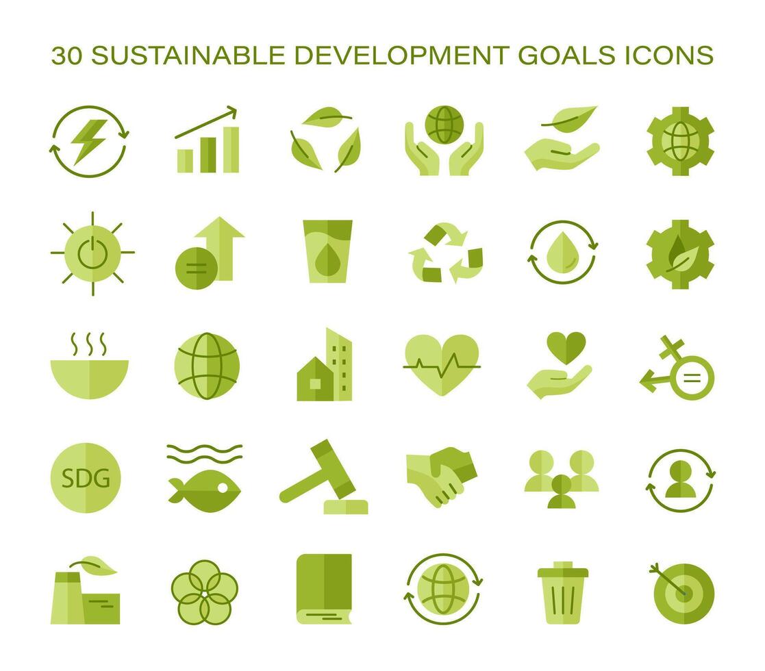 Sustainable development goals icon set. Global objectives visual guide. vector