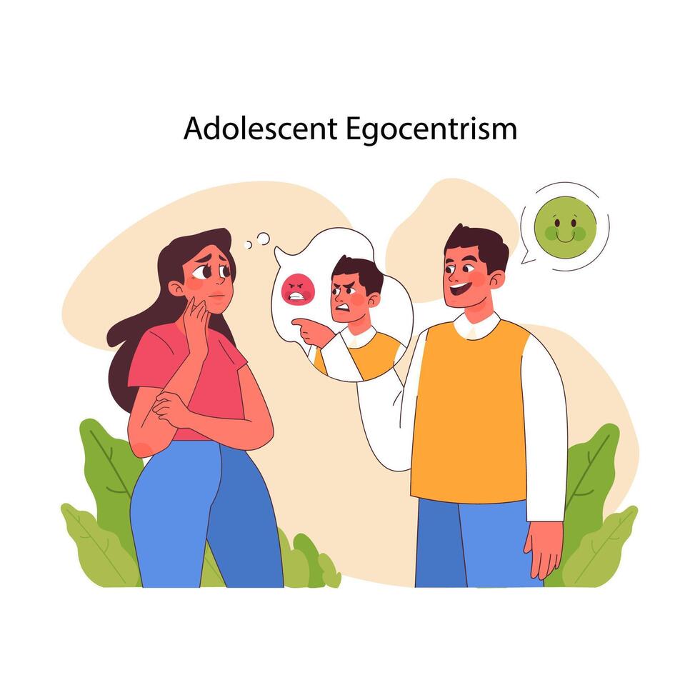 Adolescent Egocentrism concept. Flat vector illustration