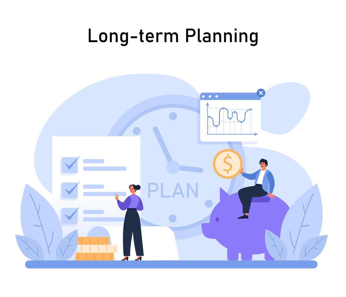 a largo plazo planificación concepto. Destacar el importancia de estratégico previsión vector