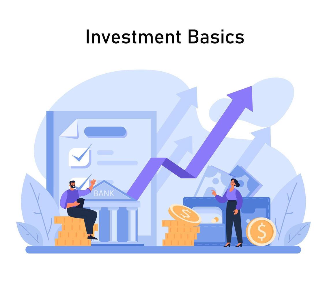 Foundations of Investing set. Exploring the essentials of financial growth vector