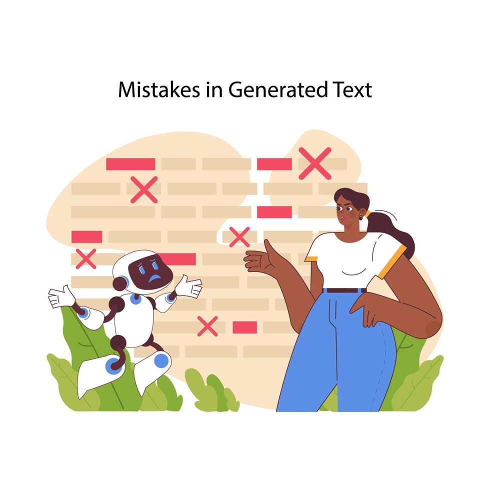 Mistakes in generated text concept. Flat vector illustration