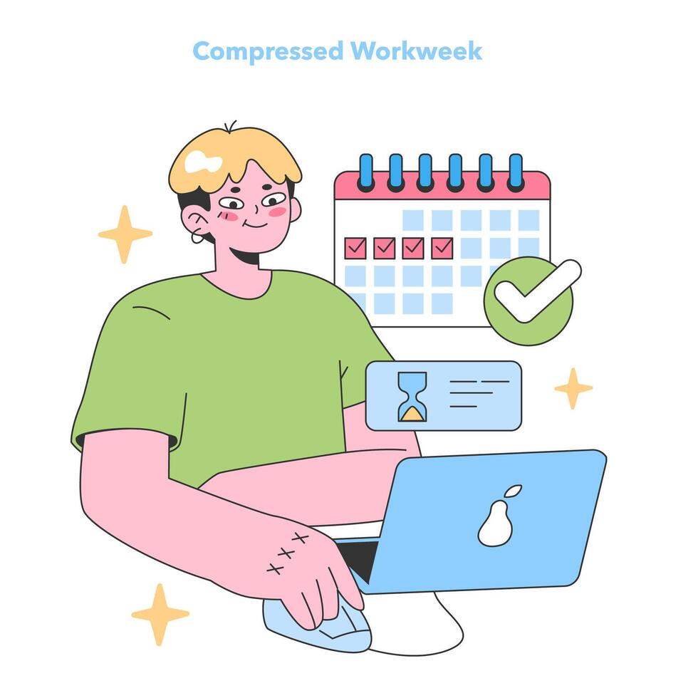 Achieving work-life balance through flexible schedules. Flat vector illustration.