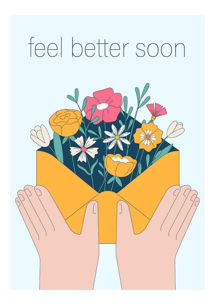 Get well soon card. Positive and motivational poster with greeting vector