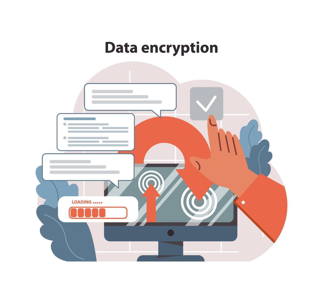 datos cifrado concepto. la seguridad cibernética medidas. plano vector ilustración