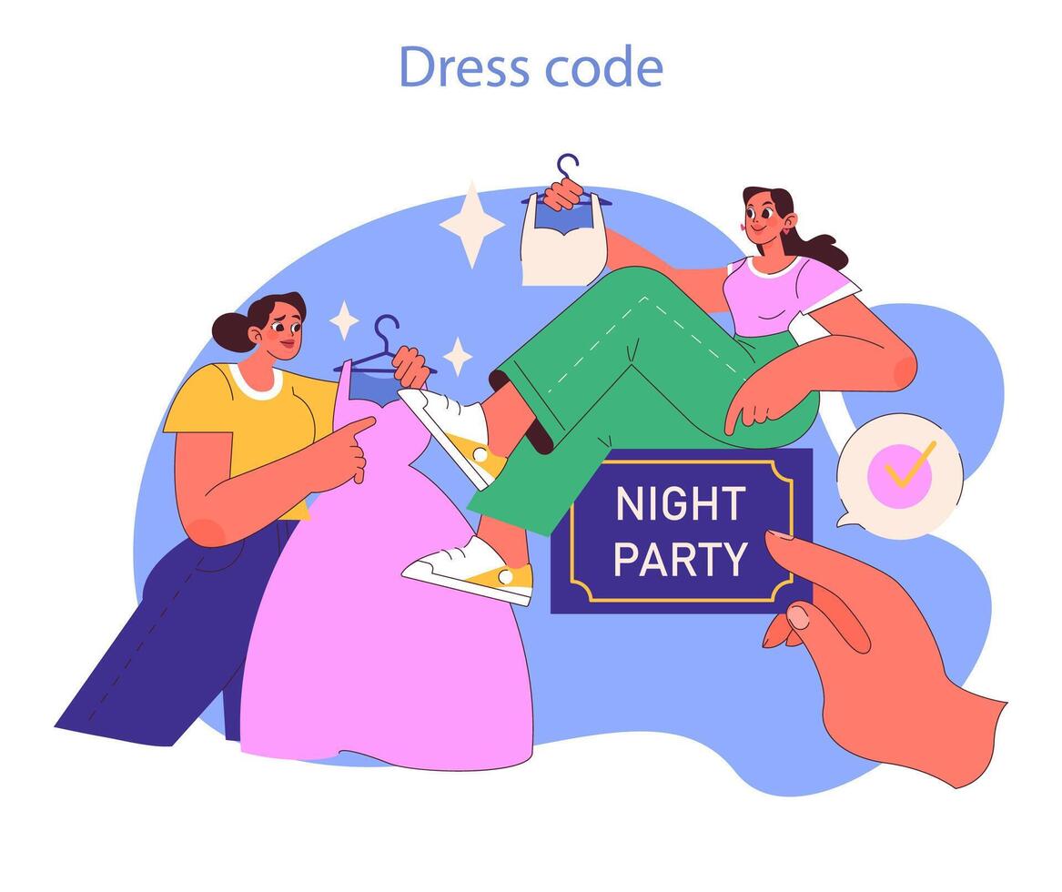 Dress Code Selection concept. Friends gather to pick the perfect party vector