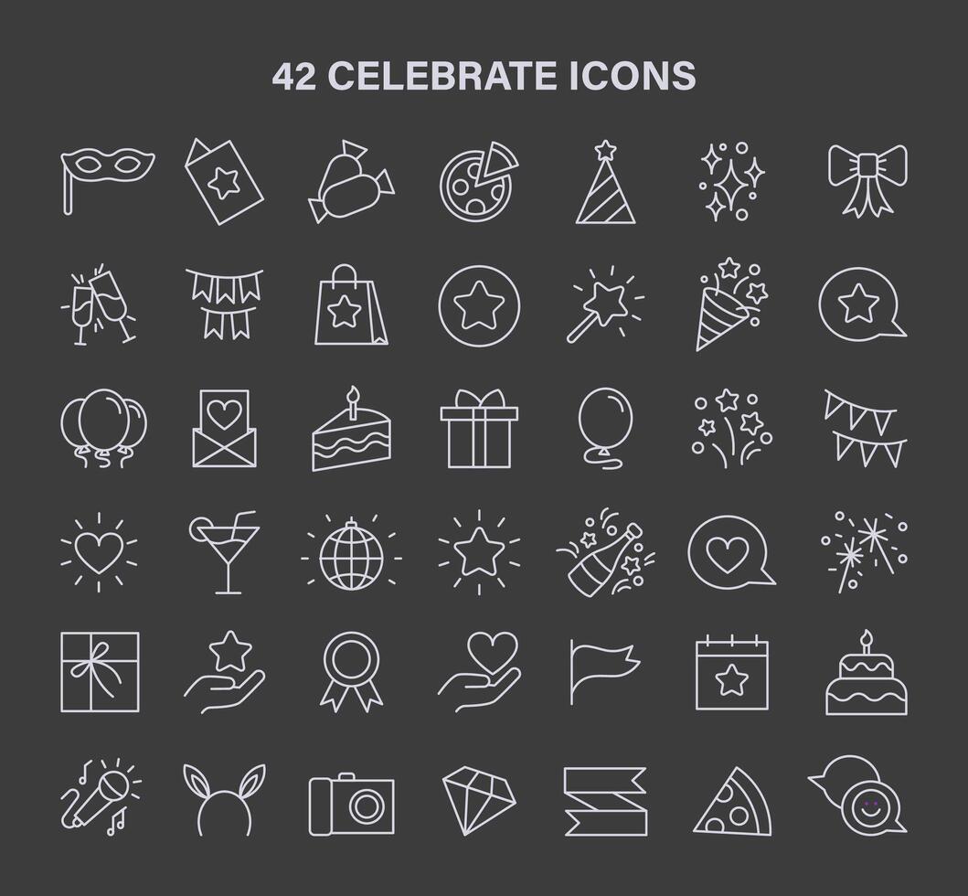 A collection of 42 unique celebration-themed vector icons, capturing the essence of the holidays.