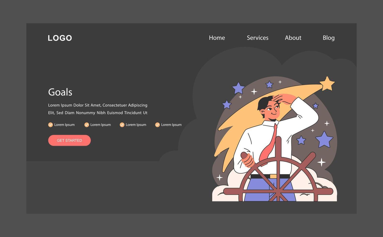 Life navigation dark or night mode web or landing. Personal progress vector