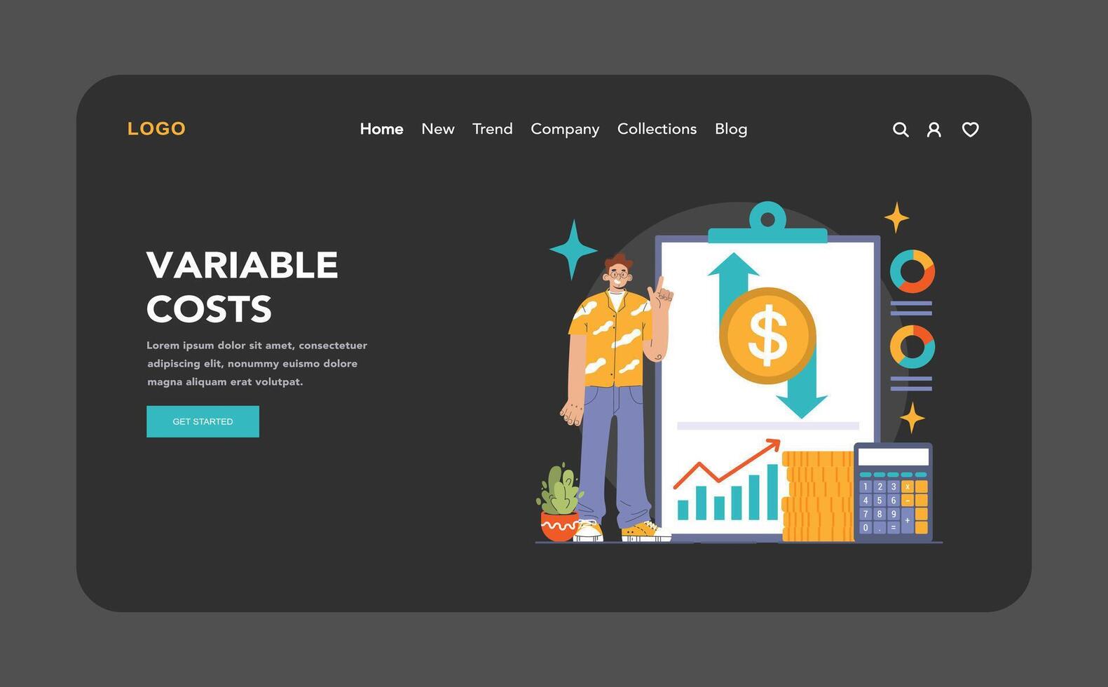 Economies of scale dark or night mode web or landing. Company vector